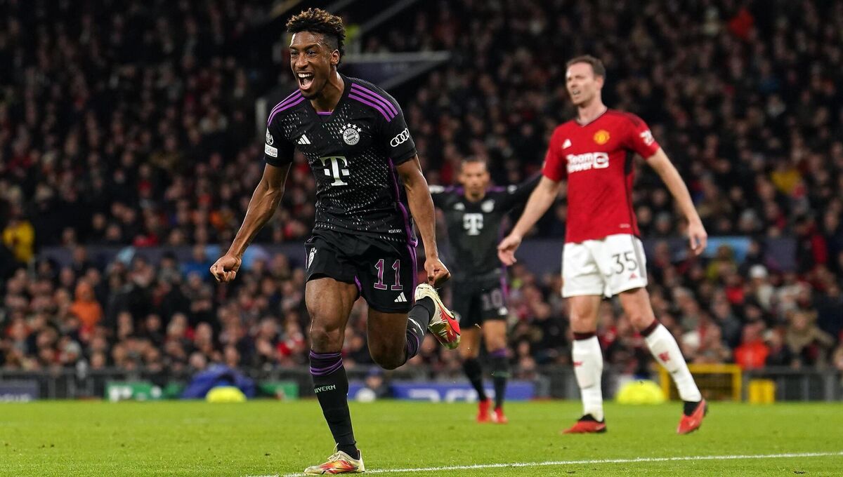 Bayern Munich's Kingsley Coman celebrates scoring.