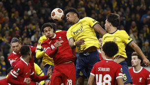 <p>Liverpool came off second best on Thursday night. Pic: Geert Vanden Wijngaert/AP</p>
