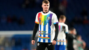 <p>Brighton and Hove Albion's Evan Ferguson wearing a Rainbow Laces pre-match warm-up shirt last week.  Picture: Adam Davy/PA Wire.</p>