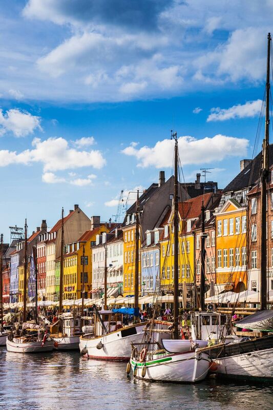Copenhagen's famous harbour, with boats and houses.