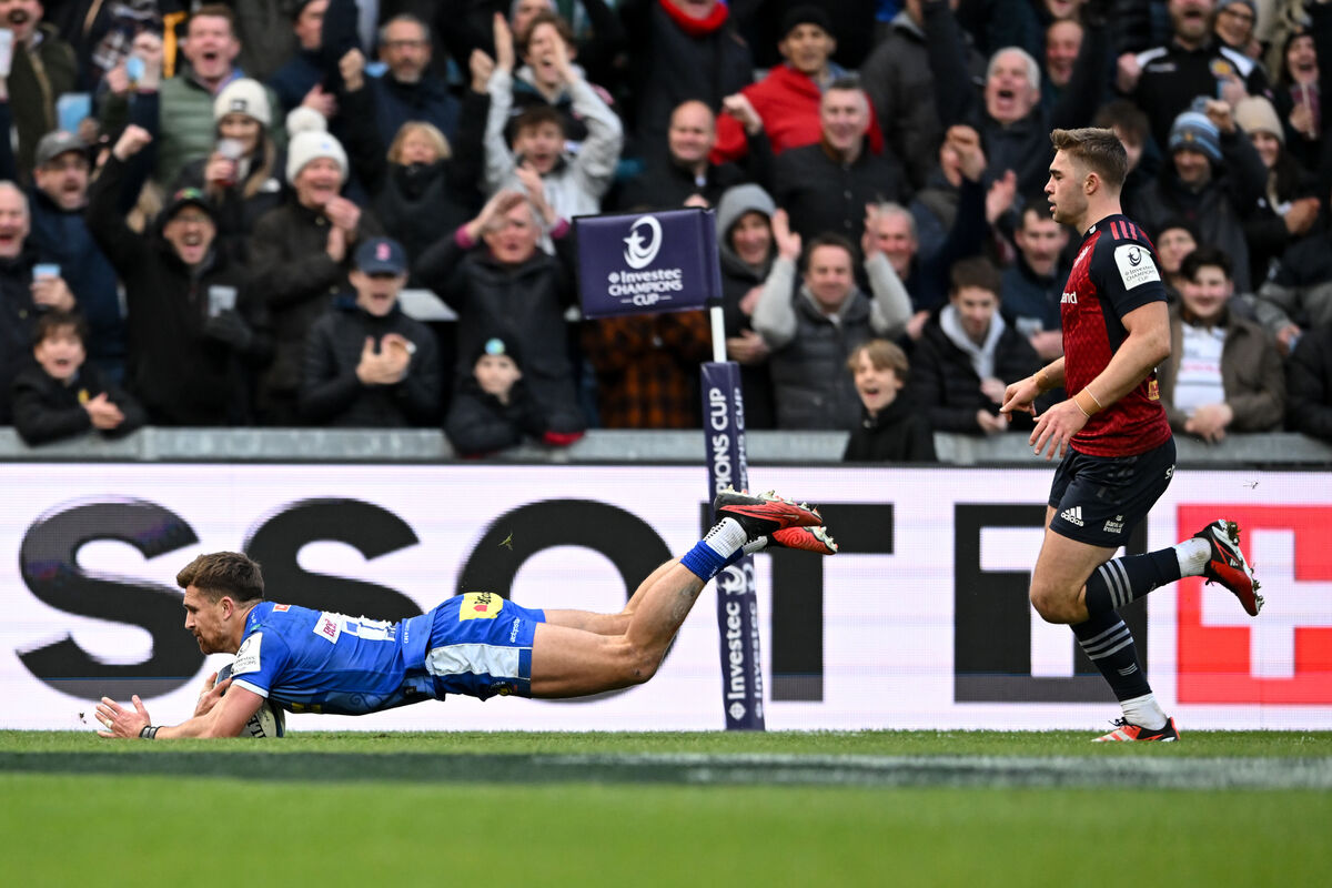 Henry Slade of Exeter Chiefs scores a try. Picture: INPHO/Ashley Crowden