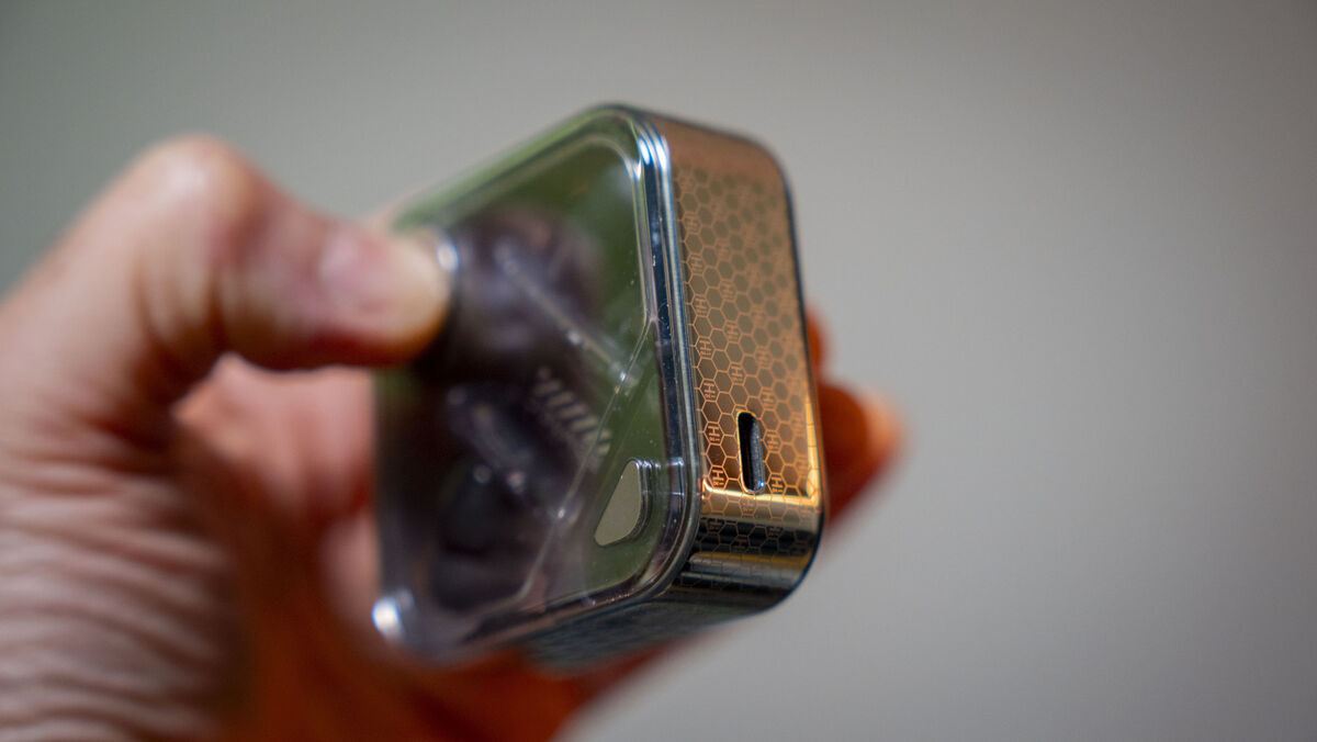 Redmagic Cyberbuds DAO TWS has a high-tech and stylish case. A small pouch is included to keep the case protected. Picture: Noel campion. Redmagic Cyberbuds DAO TWS has a high-tech and stylish case. A small pouch is included to keep the case protected. Picture: Noel campion.