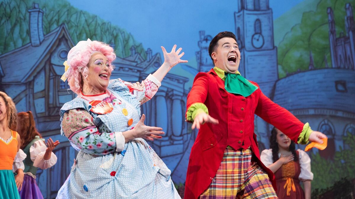 Fionula Linehan as Peggy Twomey and Andrew Lane as Johnny La Fool performing a scene from this years panto Beauty and the Beast at The Everyman which will run until Sunday 14 January. Pic: Darragh Kane