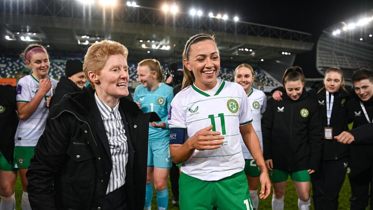NEW ORDER: Katie McCabe and Eileen Gleeson after the Northern Ireland game. NEW ORDER: Katie McCabe and Eileen Gleeson after the Northern Ireland game.