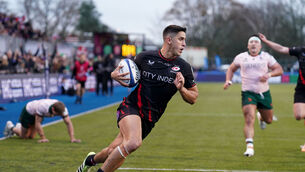 <p>Saracens' Lucio Cinti scores their side's sixth try against Connacht. Picture: Mike Egerton/PA</p>