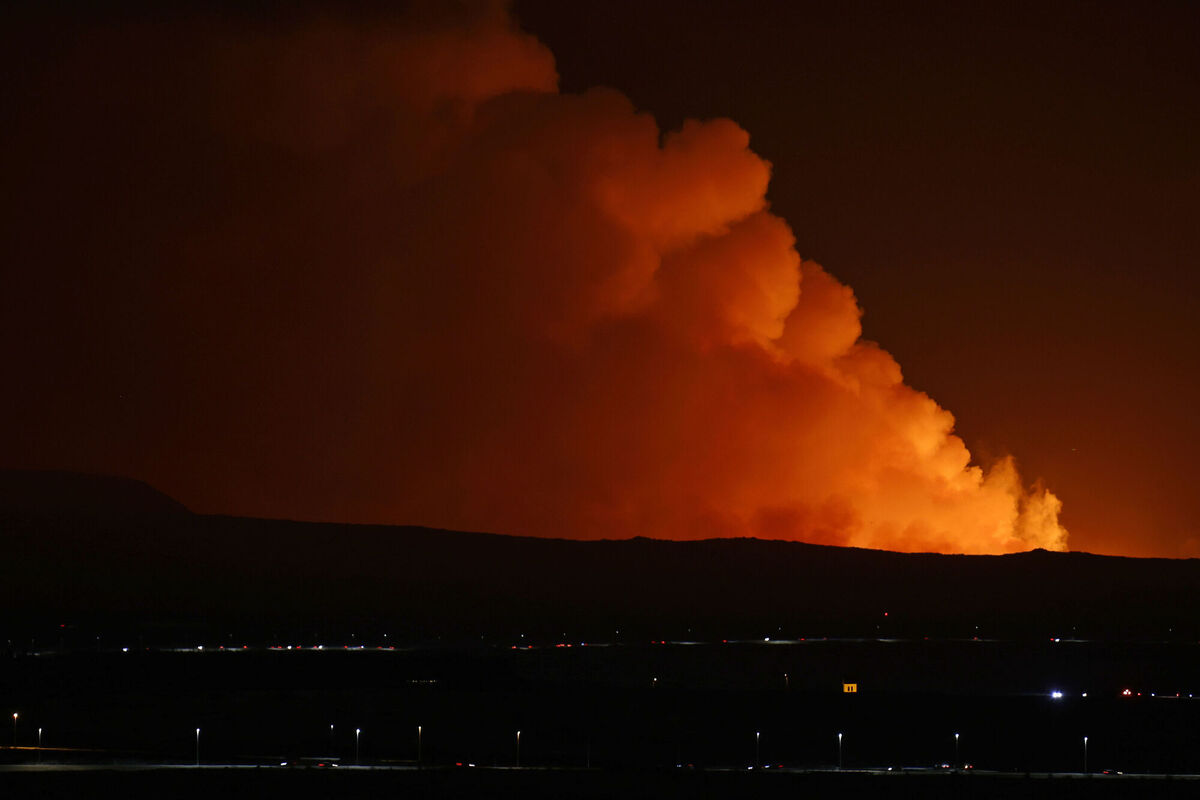 The night sky is illuminated caused by the eruption of a volcano on the Reykjanes peninsula of south-west Iceland. Picture: AP Photo/Brynjar Gunnarsson The night sky is illuminated caused by the eruption of a volcano on the Reykjanes peninsula of south-west Iceland. Picture: AP Photo/Brynjar Gunnarsson