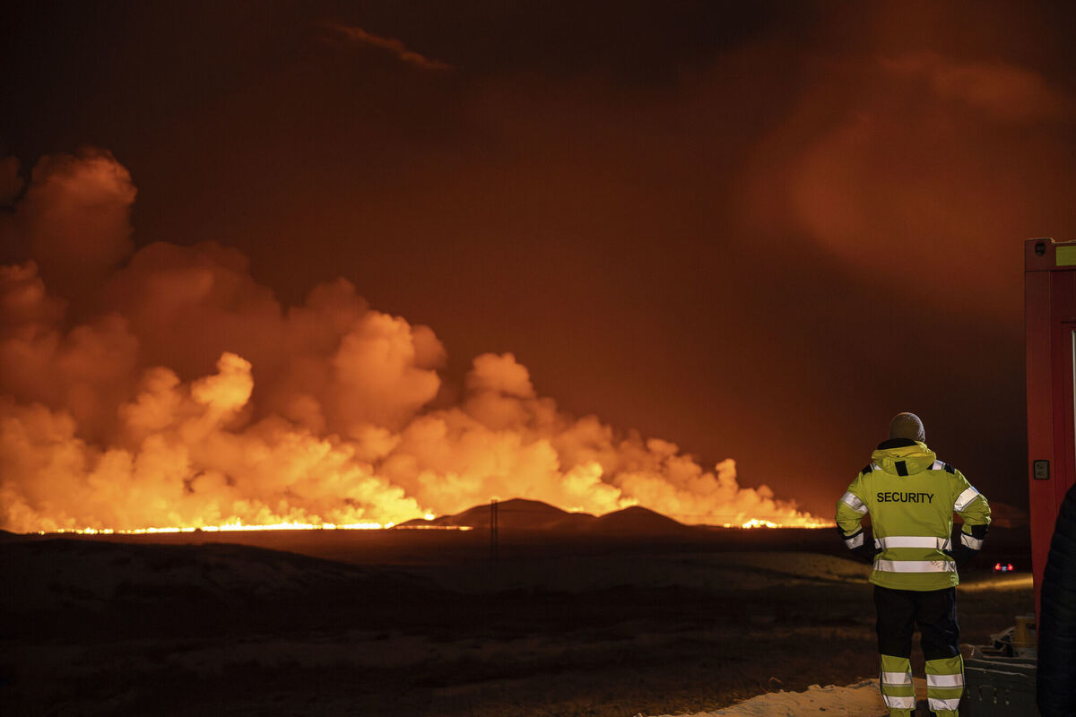 A volcanic eruption is seen turning the sky orange in Grindavik on Iceland's Reykjanes Peninsula, Monday, Dec. 18, 2023. Picture: AP Photo/Marco Di Marco A volcanic eruption is seen turning the sky orange in Grindavik on Iceland's Reykjanes Peninsula, Monday, Dec. 18, 2023. Picture: AP Photo/Marco Di Marco