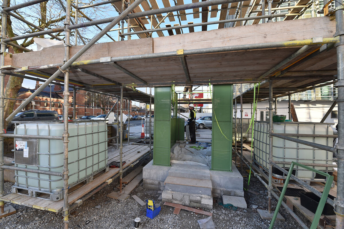 James O'Riordan of Leeside Forge working on the Fireman's Rest which has been restored for reinstatement in front of the fire station on Anglesea Street, Cork. Picture: Dan Linehan