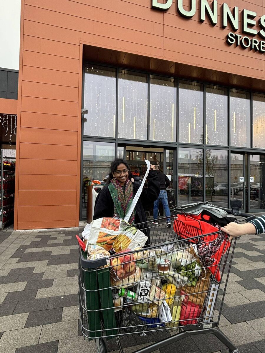 We went shopping on the day to get all our bits organised, instead of a turkey we had a chicken and so many spuds were bought that we nearly broke our backs trying to carry the shopping back to my house. Photo: Imasha Costa