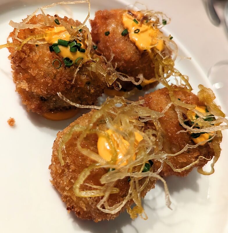Taleggio, leek, nduja croquettes at Kicky's
