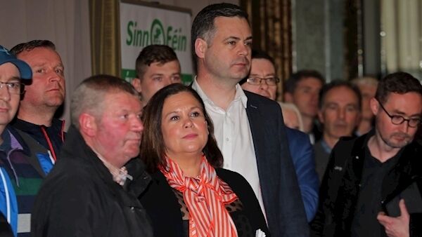 Mary Lou McDonald and Pearse Doherty at the Sinn Féin public rally in the Rochestown Park Hotel, Cork, tonight. Pic: Jim Coughlan.