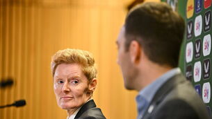 <p>SCENIC ROUTE: Newly appointed Republic of Ireland head coach Eileen Gleeson, left, and FAI director of football Marc Canham. Pic: Seb Daly/Sportsfile</p>