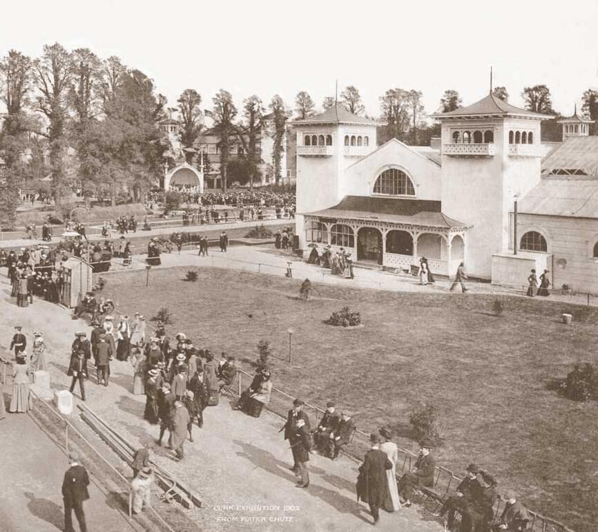 The Exhibition Hall of the Cork International Exhibition in Fitzgerald's Park as seen from the water chute in 1902.