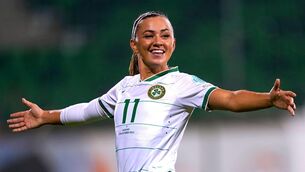 <p>Republic of Ireland's Katie McCabe celebrates scoring their side's fifth goal of the game and completing her hat-trick during the UEFA Women's Nations League Group B1 match at Tallaght Stadium, Dublin. Picture: Brian Lawless/PA Wire.</p>
