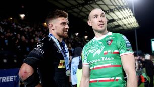 <p>EXETER, ENGLAND - DECEMBER 23: Man of the match, Henry Slade (l) of Exeter in conversation with Leicester's Mike Brown following the Gallagher Premiership Rugby match between Exeter Chiefs and Leicester Tigers at Sandy Park on December 23, 2023 in Exeter, England. (Photo by Michael Steele/Getty Images)</p>