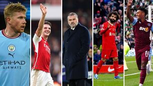 <p>PREMIER LEAGUE TITLE FORERUNNERS: Kevin De Bruyne, Declan Rice, Ange Postecoglou, Mo Salah and Ollie Watkins. </p>