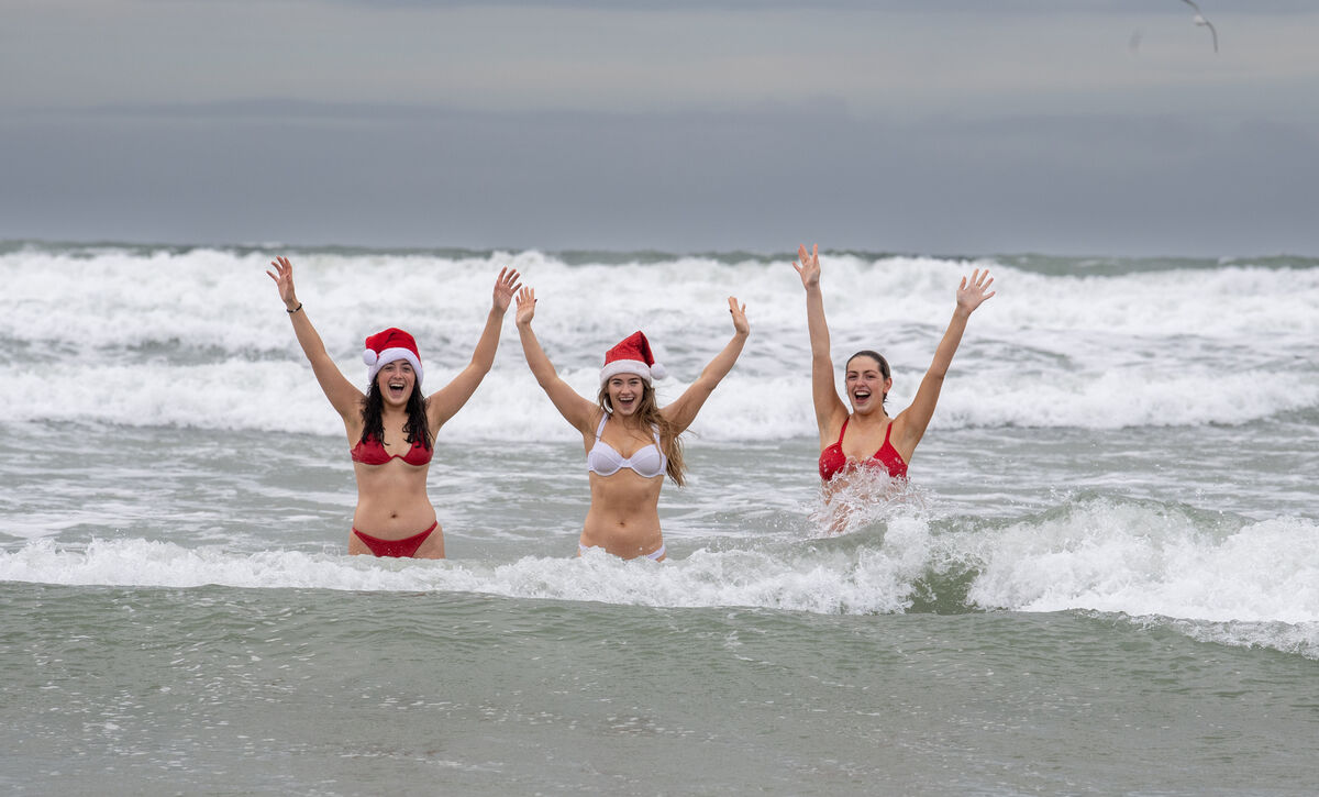  Sinead O'Mahony , Ciara McCarthy and Sally O'Mahony from Tralee at the Christmas Day Swim at Banna Beach Co Kerry. Picture: Domnick Walsh/Eye Focus LTD