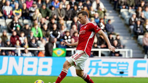 <p>Nottingham Forest's Chris Wood scores his side's first goal to level the score at 1-1.</p>