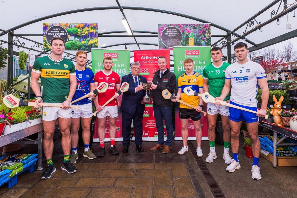 Pictured at the official Co-op Superstores Munster Hurling League 2024 launch at Co-op Superstores Raheen Ger Ryan - Munster GAA Chairman, Conor Galvin CEO of Dairygold with Shane Meehan - Clare, Conor O’Callaghan - Cork, Fionnan MacKessy - Kerry, Cathal O’Neill - Limerick, Jason Forde - Tipperary and Mark Fitzgerald - Waterford.