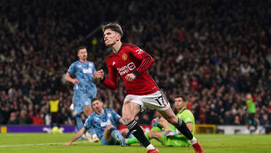 <p>Manchester United's Alejandro Garnacho celebrates scoring their side's first goal of the game during the Premier League match at Old Trafford, Manchester. Picture: Martin Rickett/PA Wire. </p>