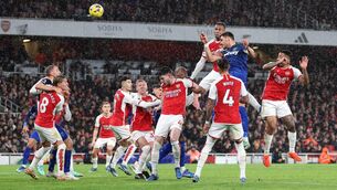 <p>Tinos Mavropanos scores West Ham's second goal of the night</p>