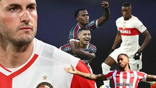 <p>Left to right: Feyenoord's Santiago Gimenez, Andre of Fluminense, Ivan Toney of Brentford and top right, Stuttgart's Serhou Guirassy.</p>