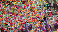 Air in Times Square filled with coloured paper in New Year’s Eve confetti test