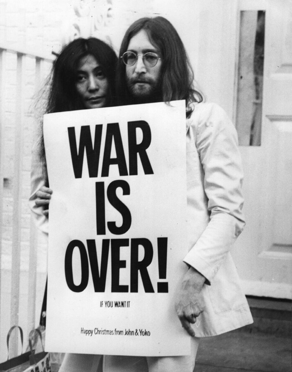'War Is Over, If You Want It': John Lennon and Yoko Ono with one of the posters they distributed as part of their campaign protesting against the Vietnam War. Picture: Frank Barrett/Keystone/Hulton Archive/Getty 'War Is Over, If You Want It': John Lennon and Yoko Ono with one of the posters they distributed as part of their campaign protesting against the Vietnam War. Picture: Frank Barrett/Keystone/Hulton Archive/Getty