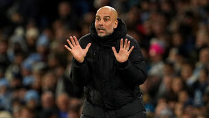 <p>PERFECT 10: Manchester City manager Pep Guardiola on the touchline over Christmas. </p>