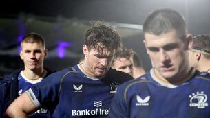 <p>Leinster's Ryan Baird dejected.</p>