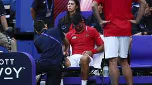 <p>Novak Djokovic twice needed treatment on his right wrist during his defeat to Alex de Minaur. Pic: Trevor Collens/AP</p>