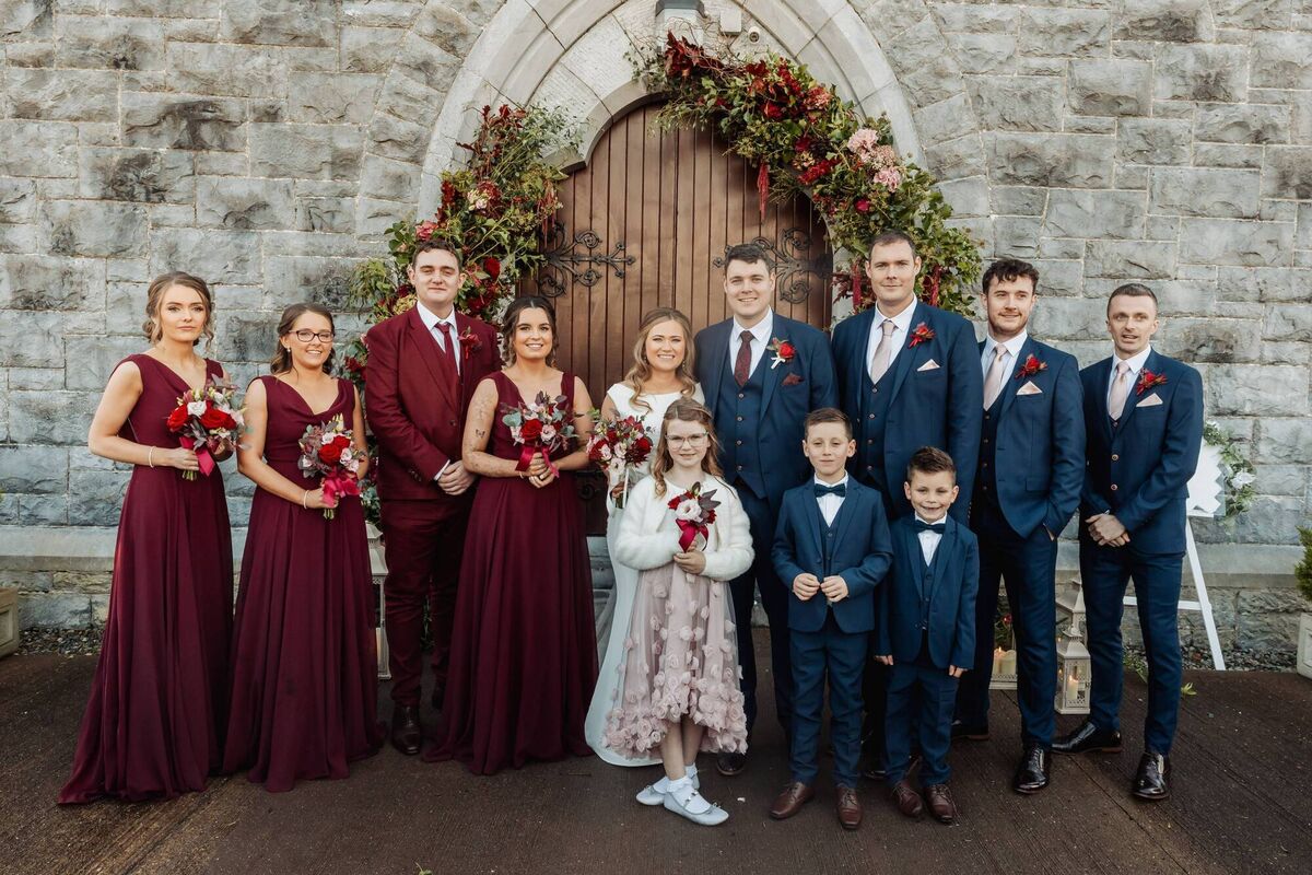 Noreen Looney and Niall Drumm with their wedding party. Pictures: Tara Donoghue Photography Noreen Looney and Niall Drumm with their wedding party. Pictures: Tara Donoghue Photography