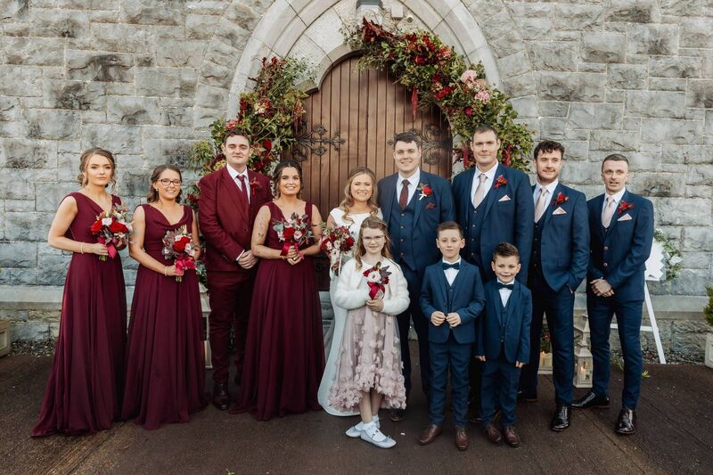 Noreen Looney and Niall Drumm with their wedding party. Pictures: Tara Donoghue Photography