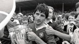 <p>Cork captain John Fenton with the Liam McCarthy Cup after beating Offaly in 1984 at Thurles. Picture: INPHO/Billy Stickland</p>