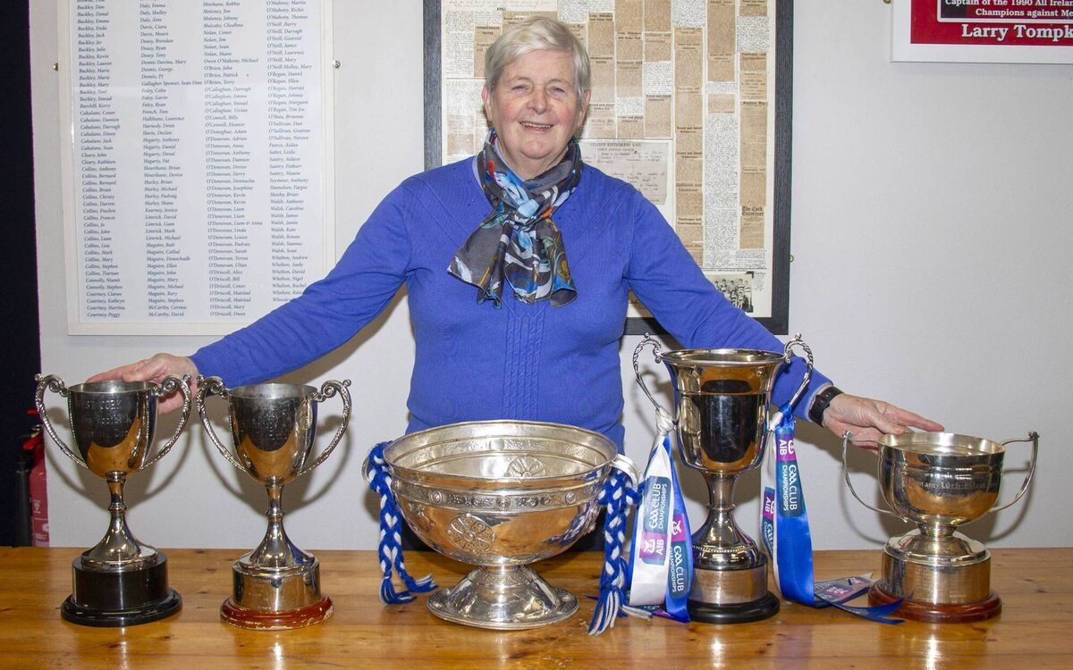 COMMUNITY FEEL: The club’s trophies won this season were on display on St Stephen's morning in the Castlehaven clubhouse where a large crowd gathered to see the fine haul of: Senior West Cork Ladies Championship, Senior B Ladies County Championship. Premier Senior Men’s County Championship, Senior Munster Championship and U17 Boys County Championship. Here Peggy Courtney with the trophies. Pic: Andrew Harris. COMMUNITY FEEL: The club’s trophies won this season were on display on St Stephen's morning in the Castlehaven clubhouse where a large crowd gathered to see the fine haul of: Senior West Cork Ladies Championship, Senior B Ladies County Championship. Premier Senior Men’s County Championship, Senior Munster Championship and U17 Boys County Championship. Here Peggy Courtney with the trophies. Pic: Andrew Harris.