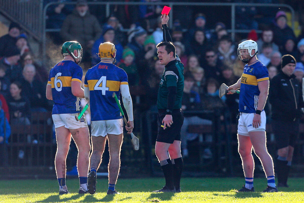 Simon Stokes sends off Tipperary’s Robert Byrne. Pic Credit ©INPHO/Ken Sutton