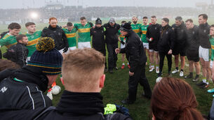 <p>FOCUS: Glen’s manager Malachy O'Rourke speaks to his team before the game. Picture: INPHO/James Crombie</p>