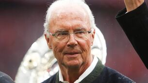 <p>Franz Beckenbauer looks on prior to the Bundesliga match between FC Bayern Munchen and Hannover 96 at Allianz Arena on May 4, 2019, in Munich, Germany. Picture: Alex Grimm/Bongarts/Getty Images</p>
