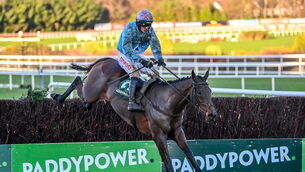 <p>Meetingofthewaters, with Danny Mullins up, jump the last on their way to winning the Paddy Power Steeplechase on day two of the Leopardstown Christmas Festival at Leopardstown Racecourse in Dublin. Pic: David Fitzgerald, Sportsfile</p>
