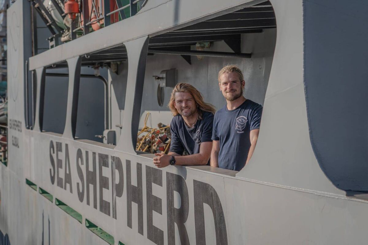Global conservation activist organisation Sea Shepherd's Irish crew members Eoin Keyes (right) and Hugh Weldon (left). 