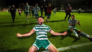 <p>FOR CLUB AND COUNTRY: Shamrock Rovers’ Roberto Lopes celebrates winning the First Division title. Pic: Ryan Byrne, Inpho</p>