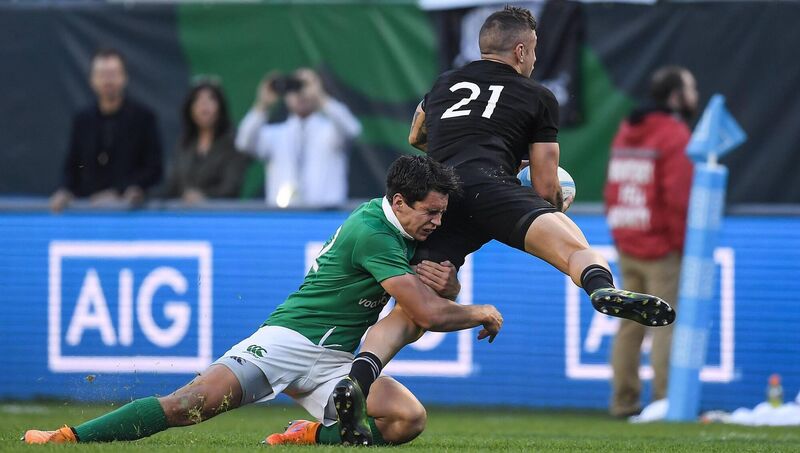 WINNING START: Carbery tackles TJ Perenara of New Zealand at Soldier Field in Chicago in 2016. Pic: Brendan Moran, Sportsfile WINNING START: Carbery tackles TJ Perenara of New Zealand at Soldier Field in Chicago in 2016. Pic: Brendan Moran, Sportsfile