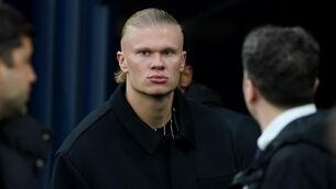 <p>Erling Haaland remains on the Manchester City sidelines (Martin Rickett/PA)</p>