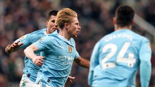 <p>Manchester City's Kevin De Bruyne celebrates scoring. </p>