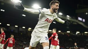 <p>SHOWING THEIR SPURS: Tottenham's Rodrigo Bentancur celebrates. Pic credit: AP Photo/Dave Thompson.</p>