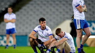 <p>CROKE PARK PAIN: Cill na Martra’s Daniel O Dunnin and Antoin O Cuana dejected after the game. Pic: Ryan Byrne, Inpho</p>