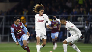 Manchester United’s Hannibal Mejbri (centre) has joined Sevilla on loan (Richard Sellers/PA)