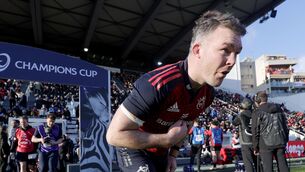 <p>HEAD FIRST: Munster's Peter O'Mahony takes to the pitch at Stade Felix Mayol last weekend. Picture: INPHO/Laszlo Geczo</p>