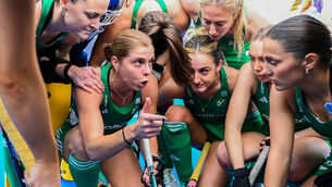 <p>Ireland’s Kathryn Mullan speaks to the team in a huddle. Picture: INPHO/Frank Uijlenbroek</p>