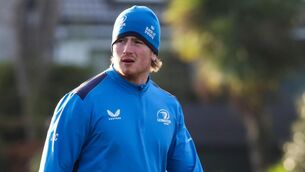 <p>GONE UP A LEVEL: Leinster's Joe McCarthy in training.</p>